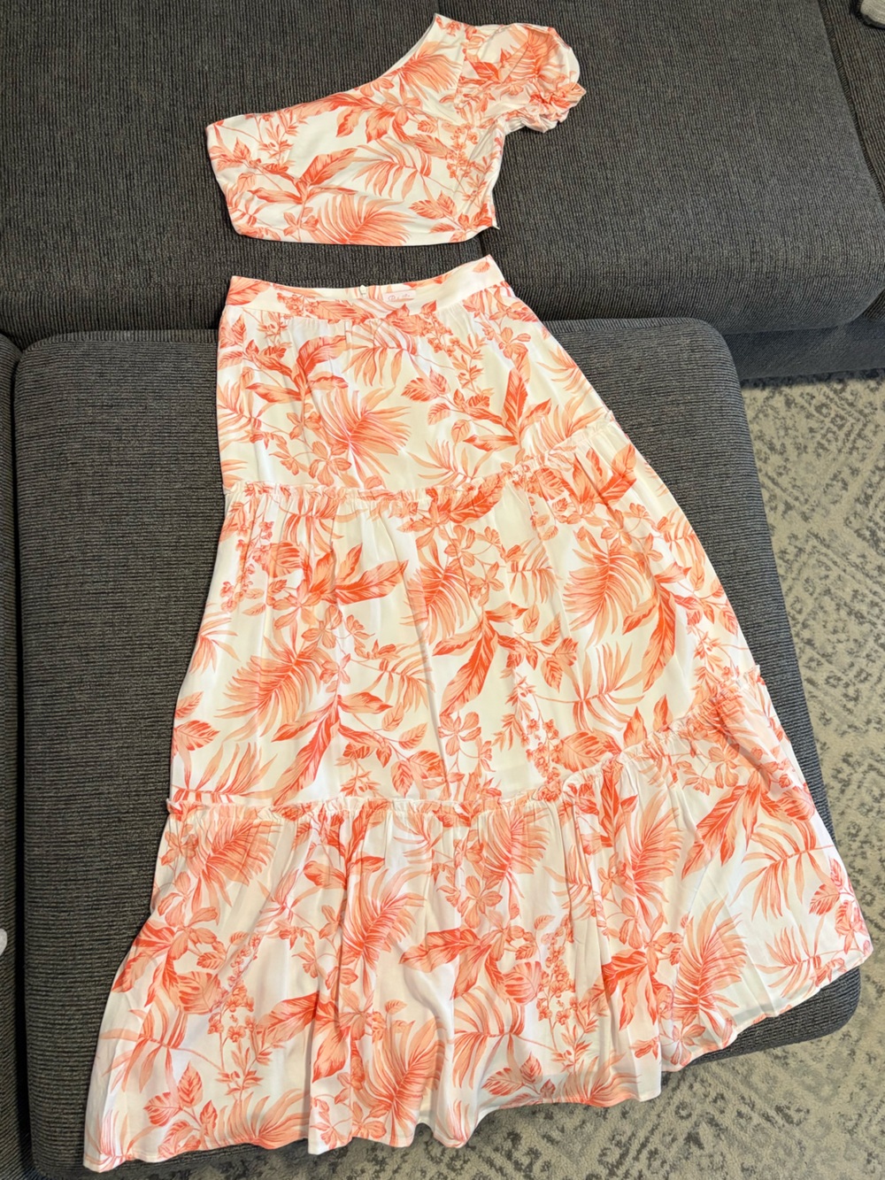 Pink Lily White and Coral Floral Two-Piece Set size S